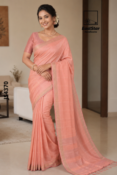 Peach pink  Handloom Silk Saree JS4370