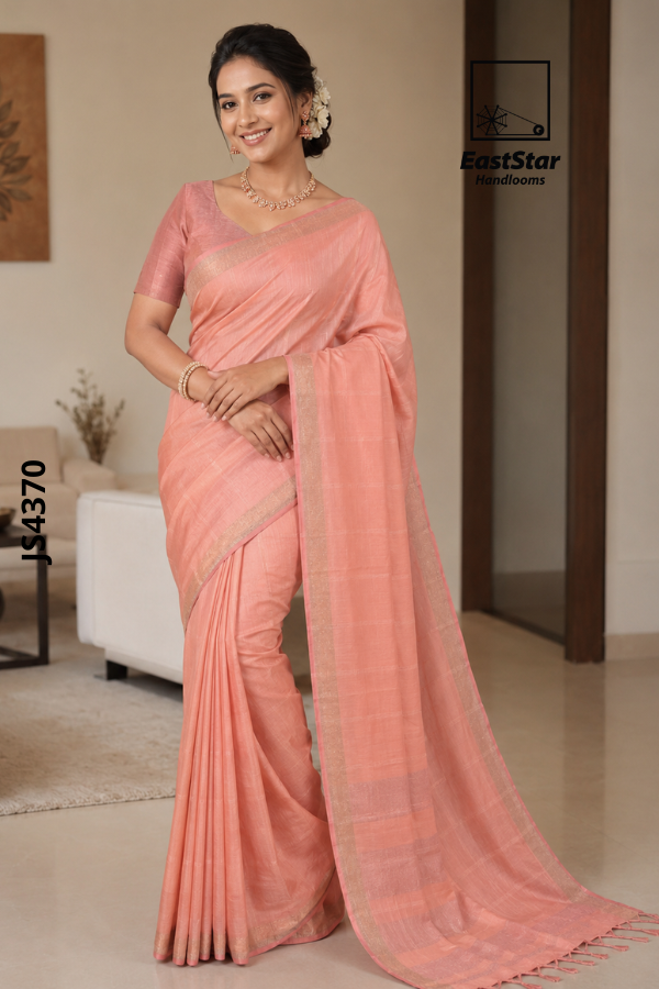Peach pink Handloom Silk Saree JS4370 Peach pink Handloom Silk Saree JS4370