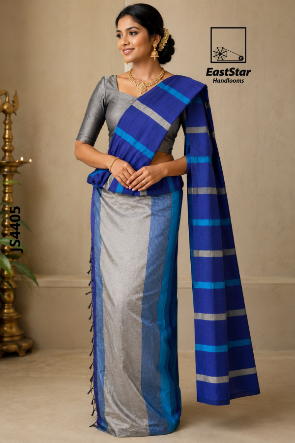 Deep Blue Handloom Silk Saree JS4405 Deep Blue Handloom Silk Saree JS4405