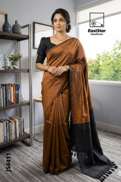 Copper-Brown  Handloom Silk Saree JS4411