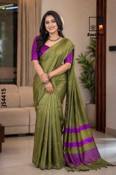 Olive Green Handloom Silk Saree JS4415