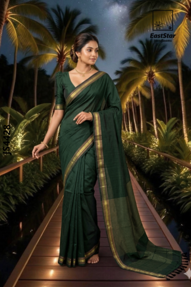 Deep Green  Handloom Silk Saree JS4428