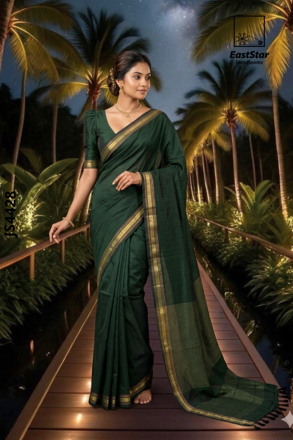Deep Green Handloom Silk Saree JS4428 Deep Green Handloom Silk Saree JS4428