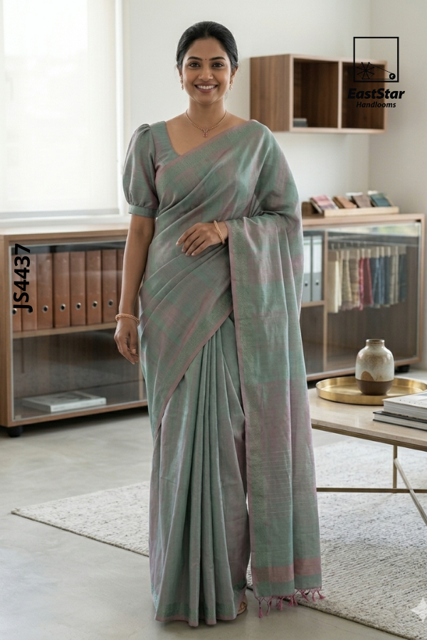 Pastel Sage Green Base Handloom Silk Saree JS4437 Pastel Sage Green Base Handloom Silk Saree JS4437