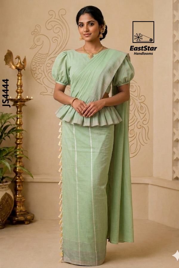 Pastel Mint Green Handloom Silk Saree JS4444