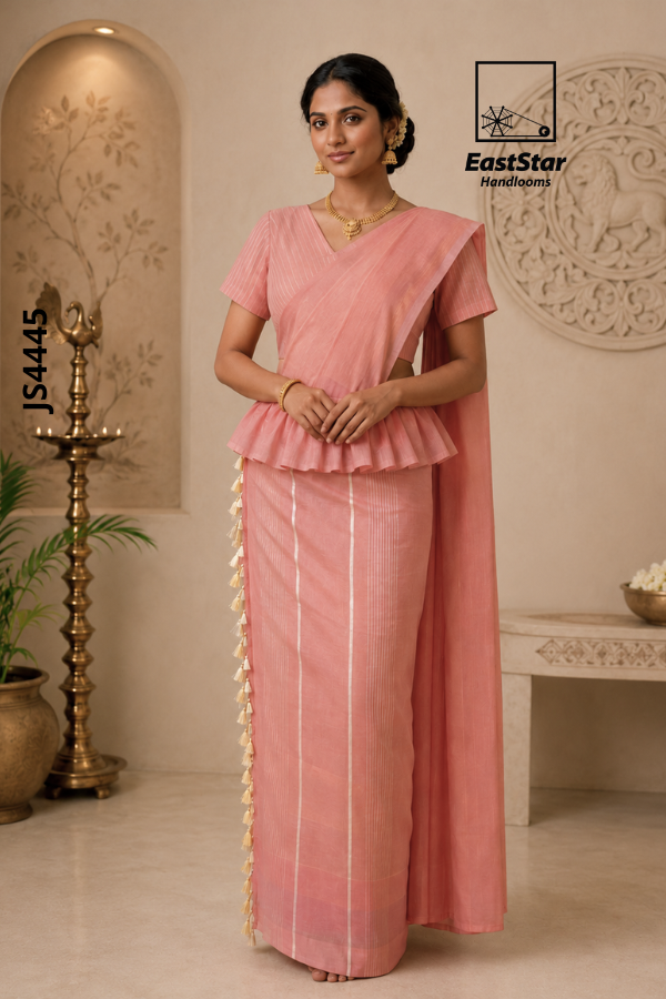Soft Peach Pink Handloom Silk Saree JS4445