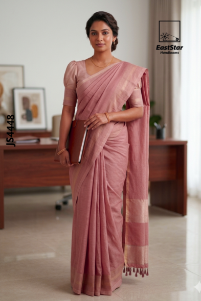 Dusty Rose-Pink Handloom Silk Saree JS4448