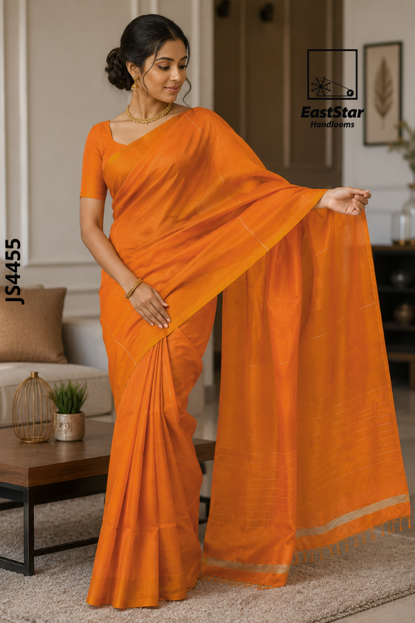 Bright Orange Shade Handloom Silk Saree JS4455