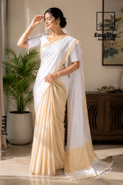 White Handloom Silk Saree JS4484