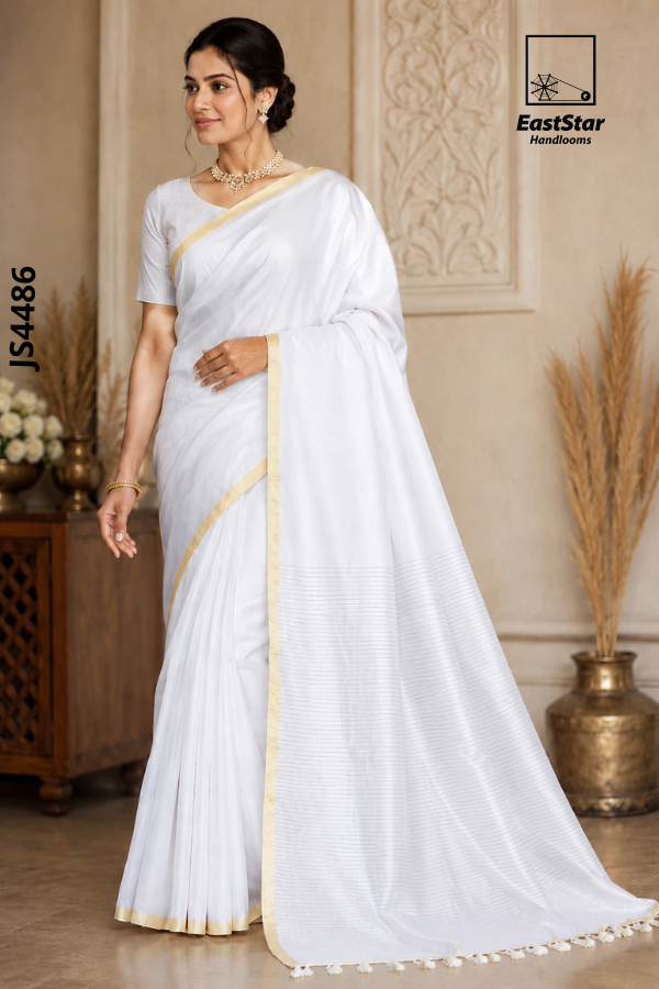 White Handloom Silk Saree JS4486 White Handloom Silk Saree JS4486
