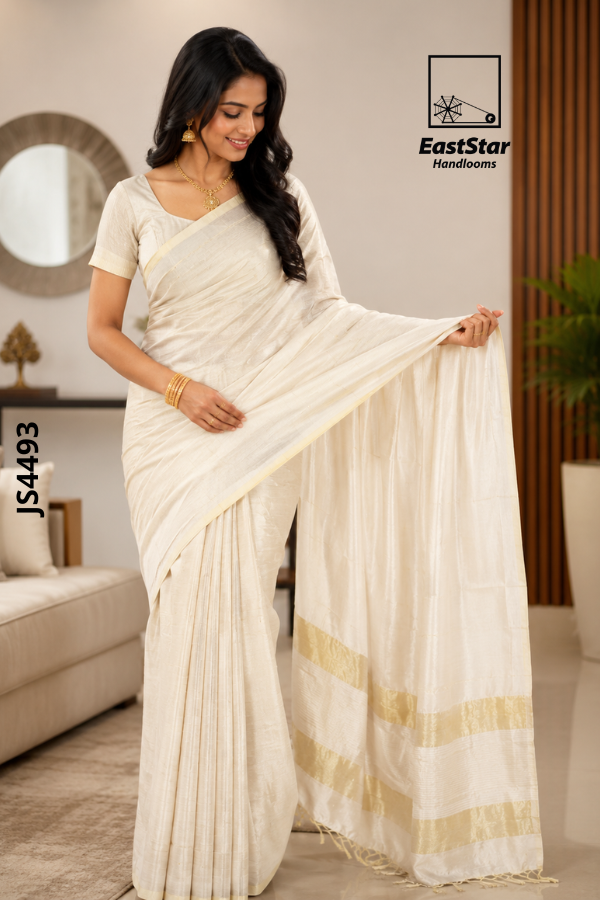 Soft Ivory Cream Handloom Silk Saree JS4493 Soft Ivory Cream Handloom Silk Saree JS4493