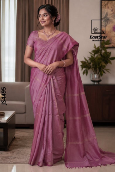 Dusty Rose Pink Handloom Silk Saree JS4495