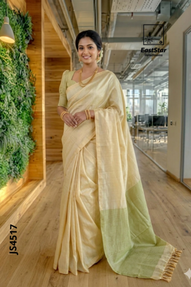 Cream Handloom Silk Saree JS4517