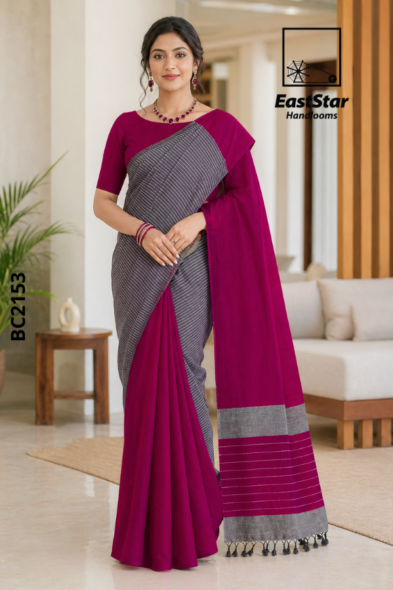 Deep Magenta  Handloom Cotton Saree BC2153