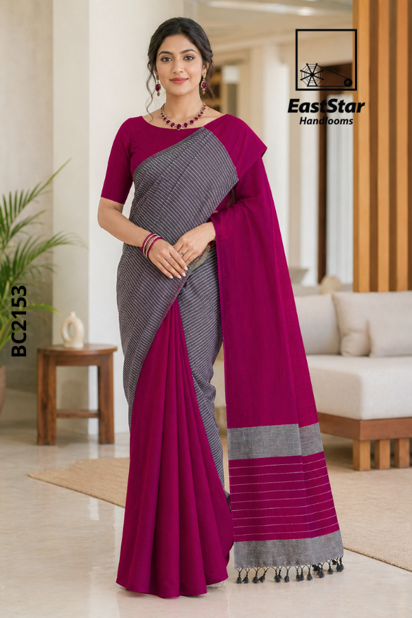 Deep Magenta  Handloom Cotton Saree BC2153