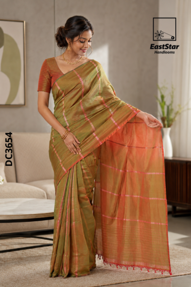 Olive Green Handloom Cotton Saree DC3654