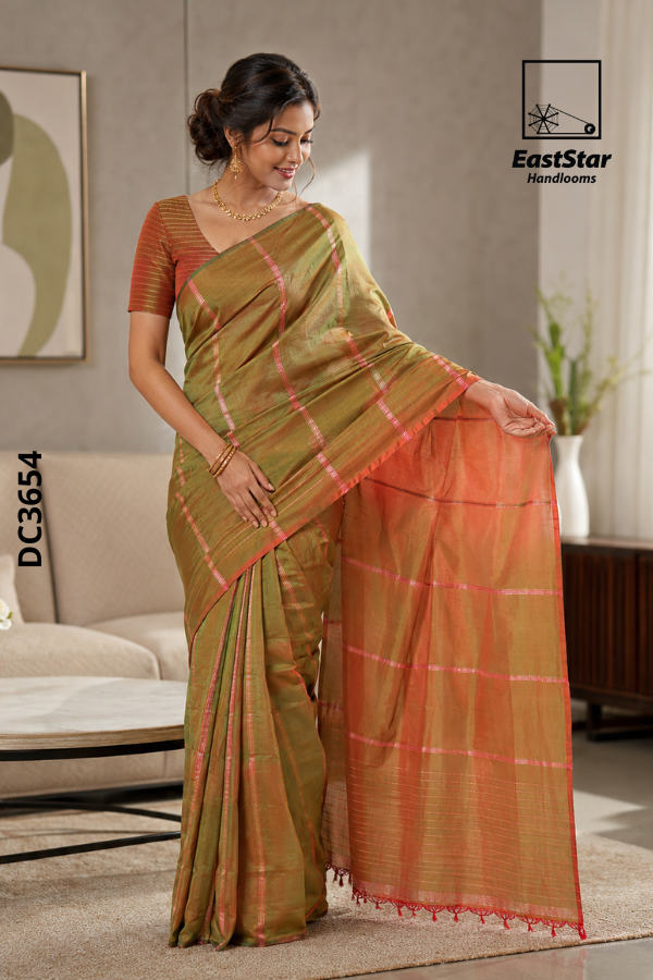 Olive Green Handloom Cotton Saree DC3654