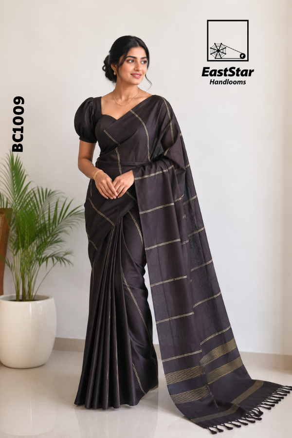 Deep wine  Handloom Cotton Saree BC1009