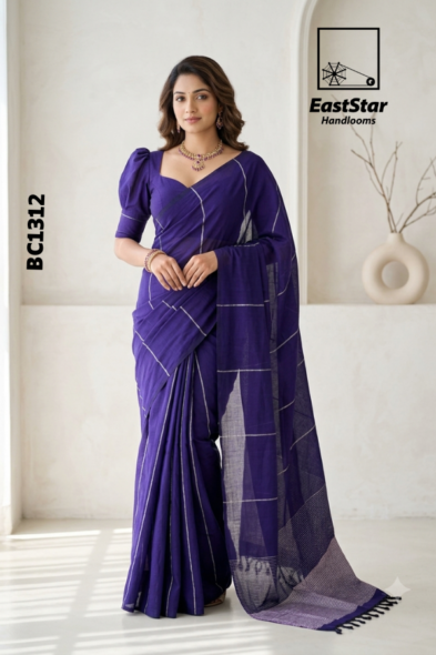 Purple Handloom Cotton  Saree BC1312