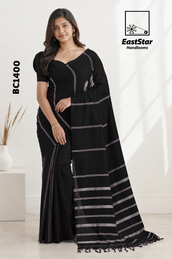 Black Handloom Cotton  Saree BC1400