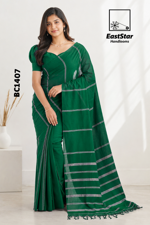 Green Handloom Cotton  Saree BC1407
