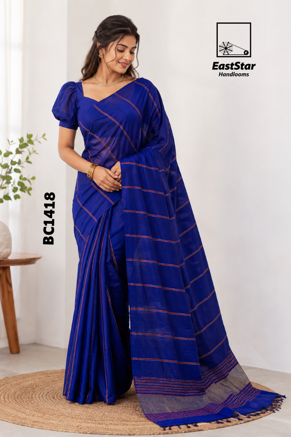 Blue  Handloom Cotton Saree BC1418