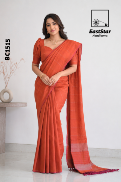 Burnt Orange Handloom Cotton Saree BC1515