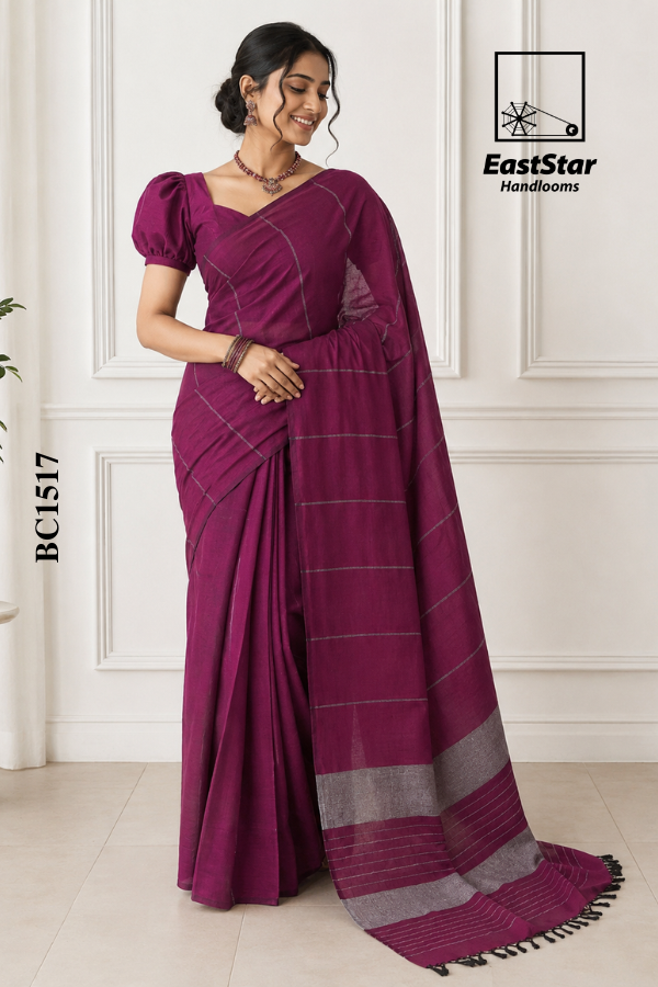 Magenta Handloom Cotton Saree BC1517 Magenta Handloom Cotton Saree BC1517