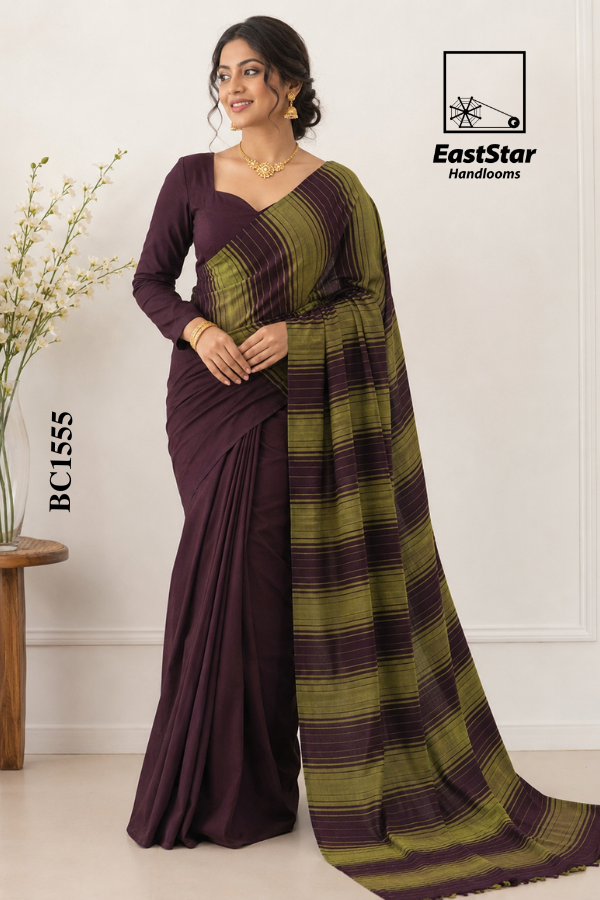 Deep Plum Handloom Cotton Saree BC1555 Deep Plum Handloom Cotton Saree BC1555