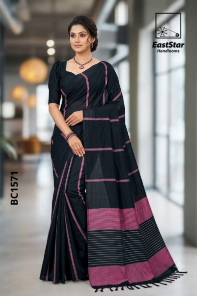 Black Handloom cotton Saree BC1571
