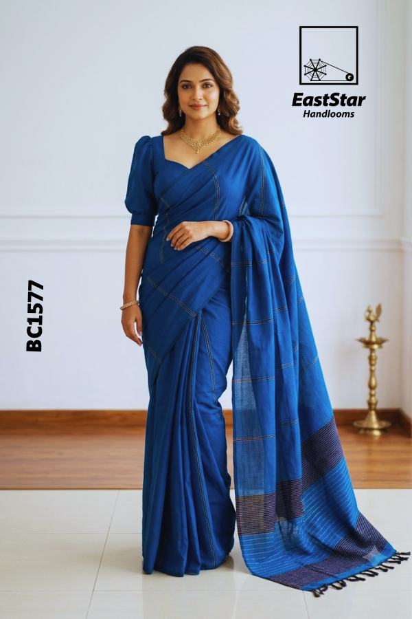 Royal Blue Handloom Cotton Saree BC1577