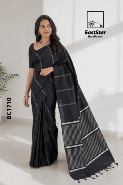 Black Handloom Cotton Saree BC1710