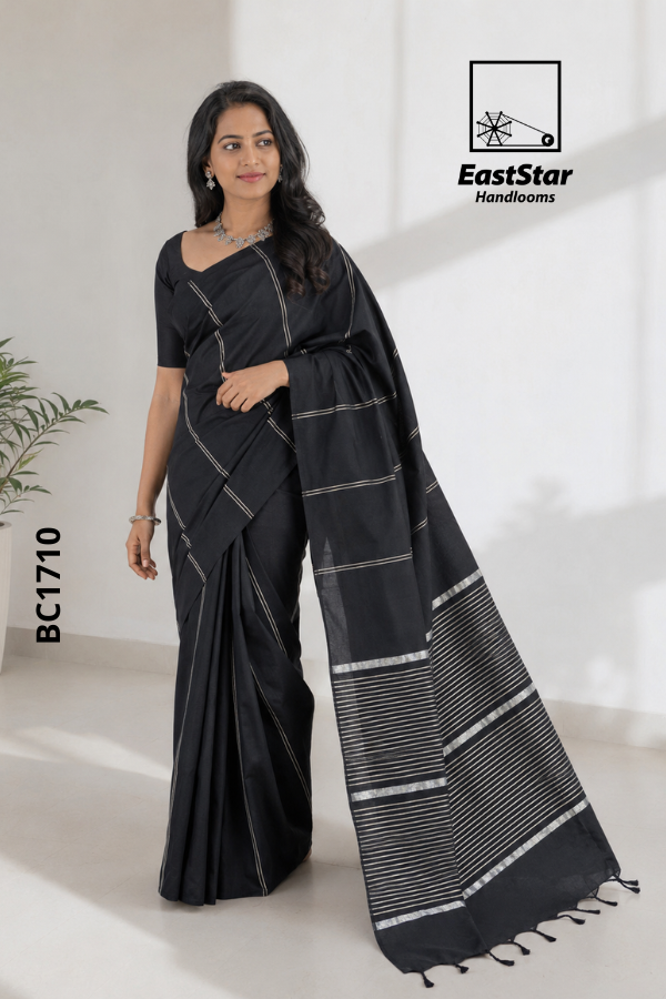 Black Handloom Cotton Saree BC1710 Black Handloom Cotton Saree BC1710