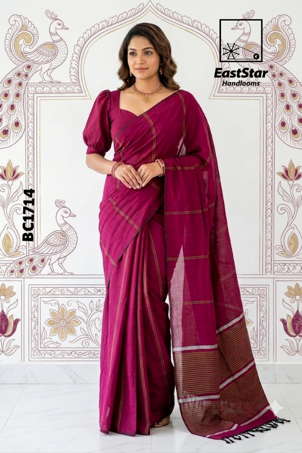 Deep Magenta Handloom Cotton Saree BC1714