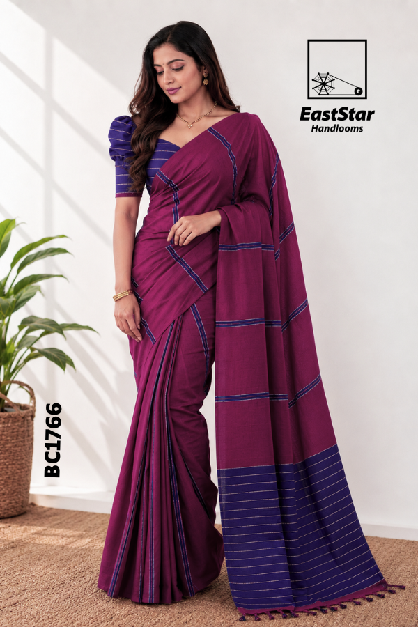 Magenta  Handloom Cotton Saree BC1766