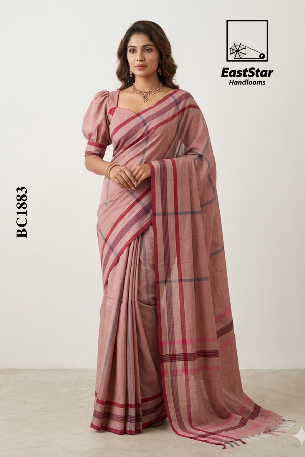 Dusty Rose Pink Handloom Cotton Saree BC1883