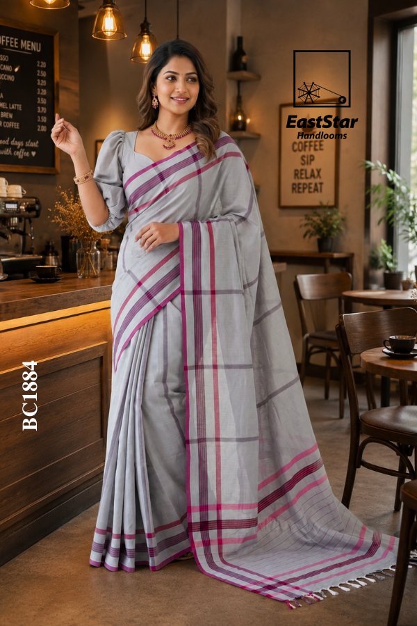 Grey Handloom Cotton Saree BC1884