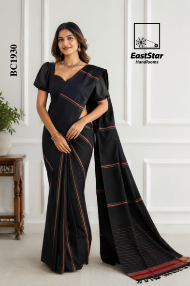 Black Handloom Cotton Saree BC1930