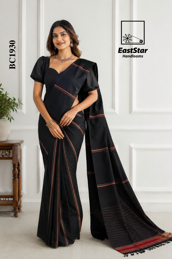 Black Handloom Cotton Saree BC1930