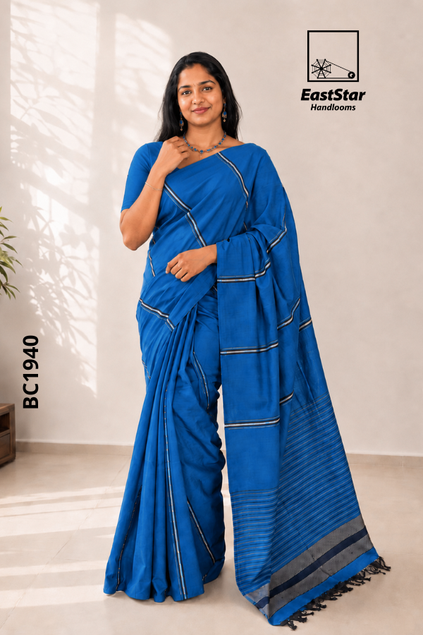 Blue Handloom Cotton Saree BC1940 Blue Handloom Cotton Saree BC1940