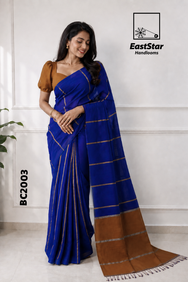 Royal Blue Handloom Cotton  Saree BC2003