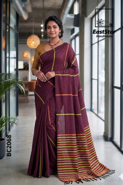 Deep Plum Handloom cotton Saree BC2068