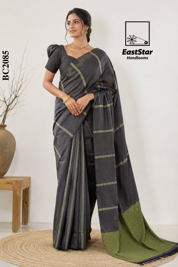 Charcoal Grey Handloom Cotton Saree BC2085