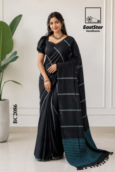 Black Handloom Cotton Saree BC2086