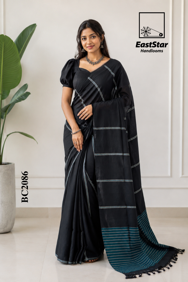Black Handloom Cotton Saree BC2086