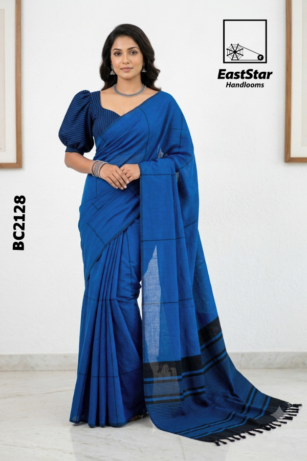 Blue  Handloom Cotton  Saree BC2128