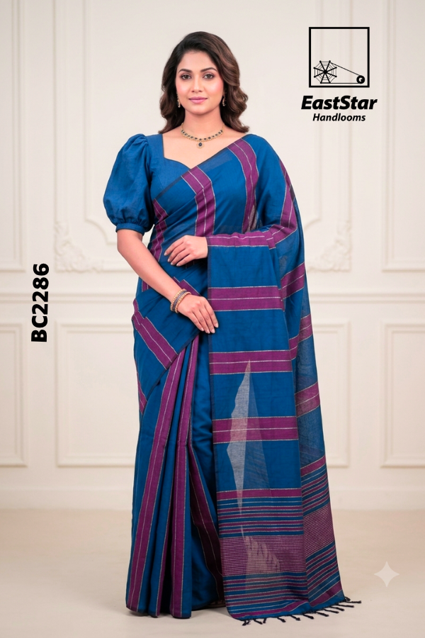 Royal Blue  Handloom Cotton Saree BC2286
