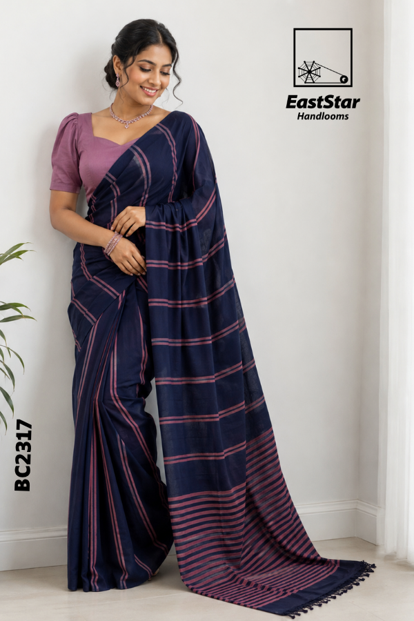 Navy Blue Handloom Cotton Saree BC2317