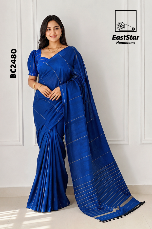 Royal Blue Handloom Cotton  Saree BC2480