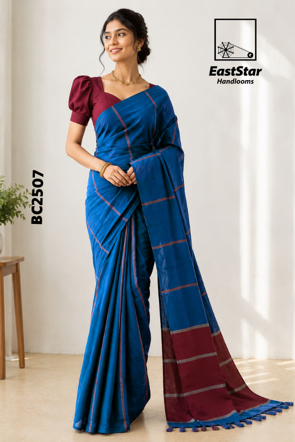 Blue Handloom Cotton  Saree BC2507